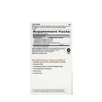 GNC Probiotic Complex with 50 Billion CFUs, Twin Pack, 30 Capsules per Bottle, Daily Probiotic Support