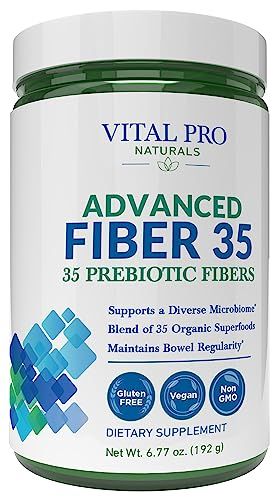 Vital Pro Naturals - Advanced Fiber 35 Powder Supplement for Dietary Support and Occasional Constipation with 35 Prebiotic Fibers and 35 Organic Superfoods for Bowel Regularity, 6.77 oz