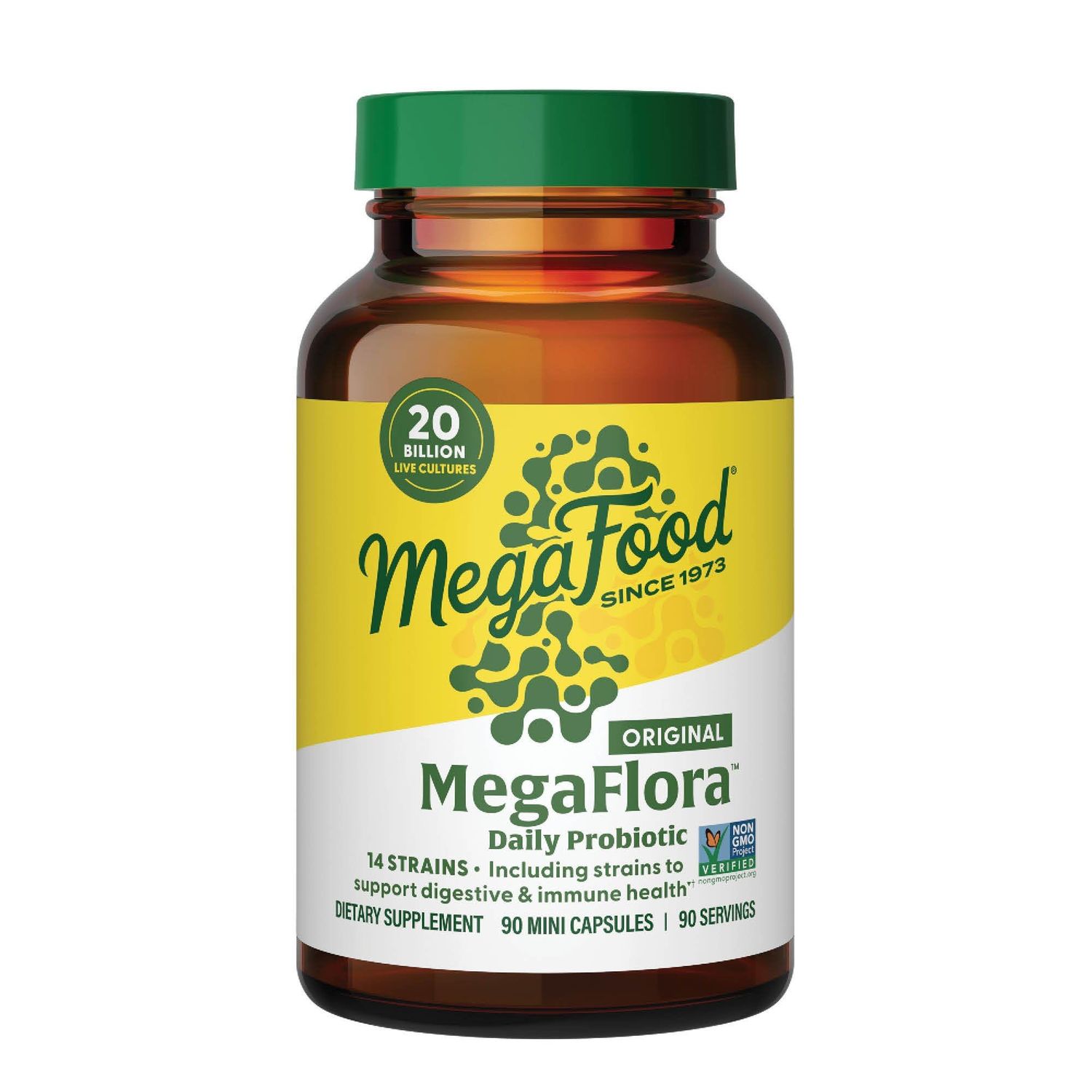 MegaFood MegaFlora Probiotic - Probiotics for Women Digestive Health - Immune Support Supplement - 20 Billion CFU - 14 Strains - Non-GMO - Vegetarian - 90 Mini Capsules 90 Servings