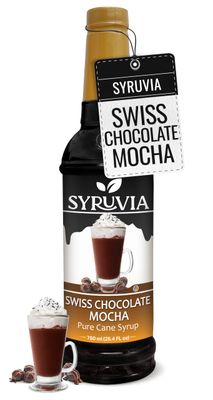 Syruvia Swiss Chocolate Mocha Syrup - 25.4 fl oz Premium Coffee Flavoring Syrup - Kosher Coffee Syrups, Gluten Free, No Coloring, Perfect for Drinks, Soda, Shakes, Desserts, and More.