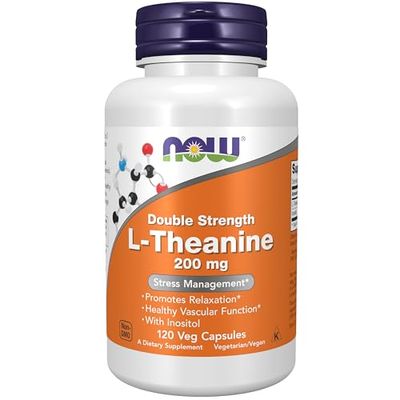 NOW Foods Supplements, L-Theanine 200 mg with Inositol, Stress Management, 120 Veg Capsules