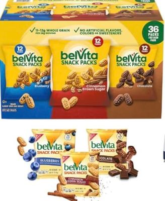 Express Minds llc - BelVita Breakfast Biscuits Variety Packs  3 Natural Flavors - 12 Chocolate belVita Snack Packs, 12 Cinnamon Brown Snack Packs, and 12 Blueberry Snack Packs