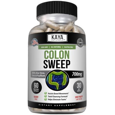 Kaya Naturals Colon Sweep Colon Cleanser 30-Day Fast-Acting with Herbs Probiotics, Supports Healthy Bowel Movements, Cleansing Formula with Fiber, Non-GMO - 60 Capsules