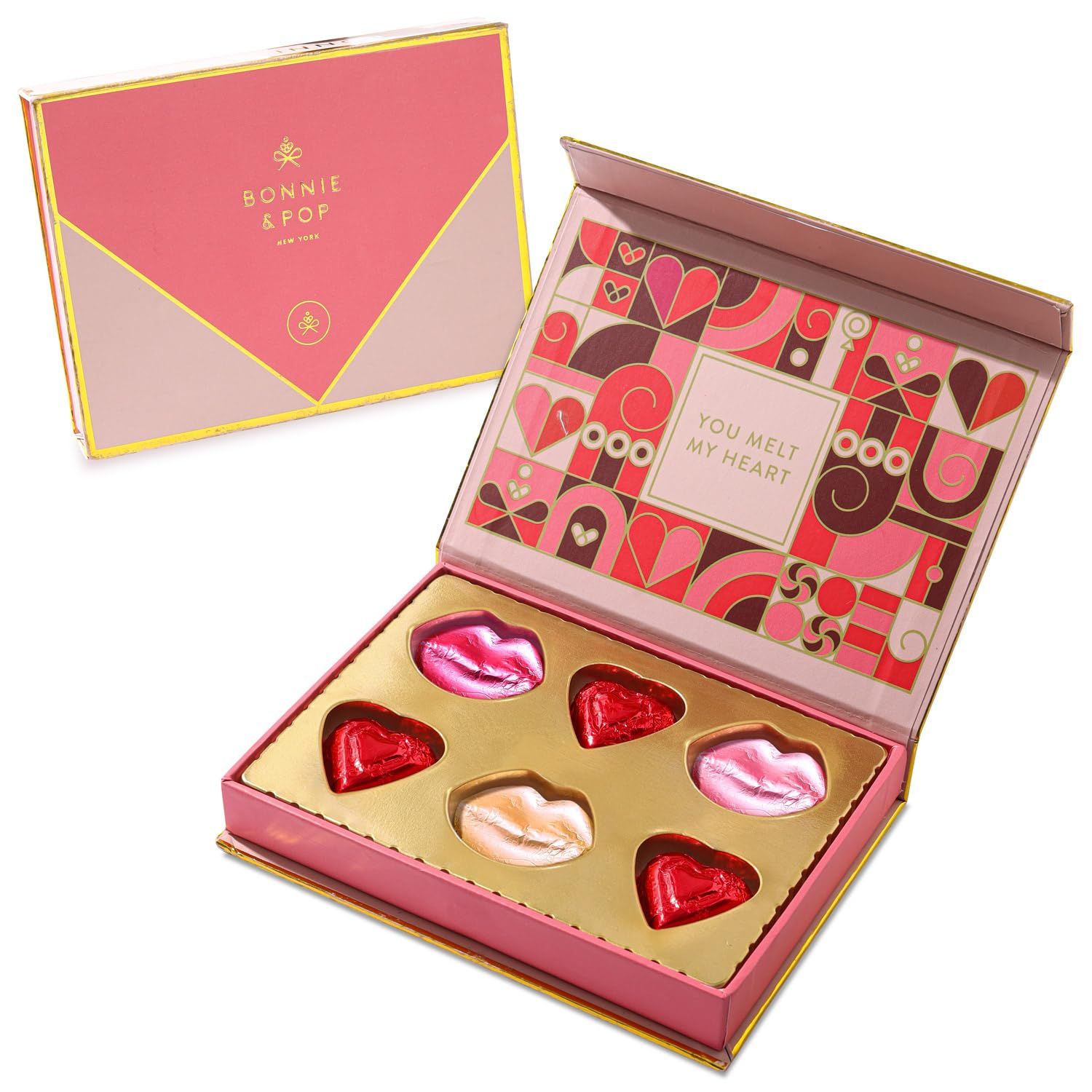 Chocolate Card Gift Box, 6 Individually Wrapped Chocolates, Food Sweets Candy Gift, Romantic Gift for Wife, Girlfriend, Mom, Love, Women, Bonnie and Pop