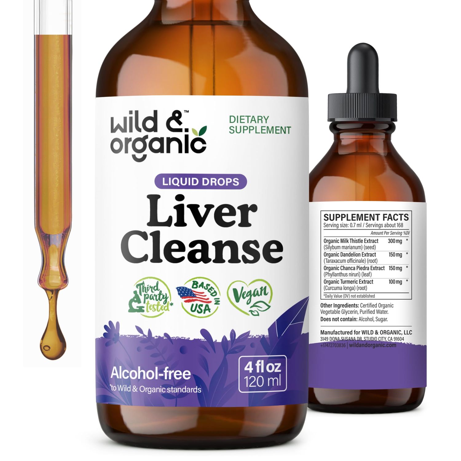 Wild Organic Liver Cleanse Detox Tincture - Milk Thistle, Dandelion Root Herbal Complex - Liquid Liver Support Supplement - Vegan, Sugar Alcohol-Free Milk Thistle Drops - 4 fl oz