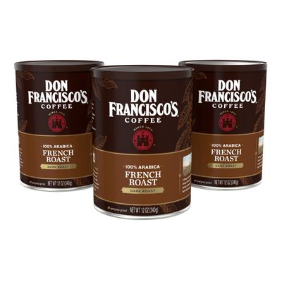 Don Franciscos French Dark Roast Ground Coffee: Rich, Smoky 100 Arabica Beans with Chocolate Notes - Premium Morning Brew 3 x 12 oz Recyclable Cans