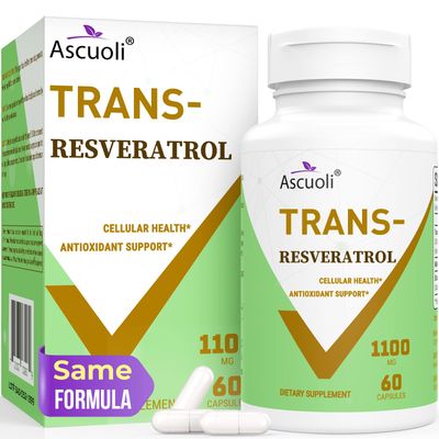 Ascuoli 99 Ultra Purity Trans-Resveratrol 1100mg, 3-in-1 Advanced Formula Organic Resveratrol Supplement, Max Antioxidant, Anti-Aging, Skin Health, Cell Repair, Boost NAD, Immune Energy, 60 Caps