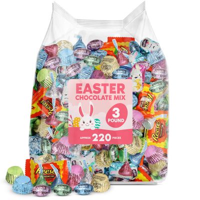 Bulk Easter Chocolate Candy Variety Pack 3 Pound - 220 Pieces Individually Wrapped Bulk Assorted Candy For Egg Fillers, Easter Baskets, Parties Treats