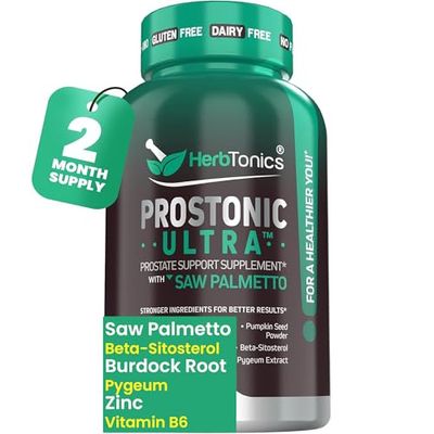 Herbtonics Prostate Support Supplement for Mens Health - Saw Palmetto Beta Sitosterol Formula with Pumpkin Seed Oil - Promotes Prostate Health Less Urination - DHT Blocker for Hair - 120 Capsules