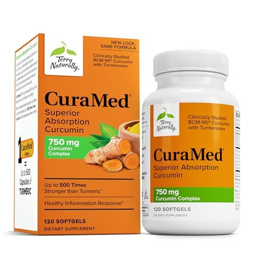 Terry Naturally CuraMed 750mg - Antioxidant Supplement for Brain Heart Health Support - Dietary Supplement with High-Potency Curcumin Complex - Kidney, Liver Immune Health Support - 120 Softgels