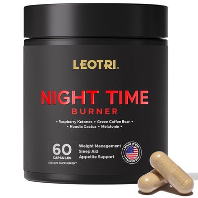 Leotri Night Burn Supplement: Raspberry Ketones Green Coffee Bean Hoodia Cactus Melatonin - Made in USA 60 Vegetarian Capsules