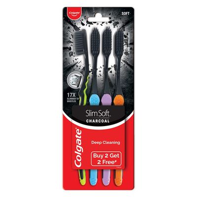 Colgate Slim Soft Charcoal Toothbrush Buy 2 Get 2 Free - 4 Pcs