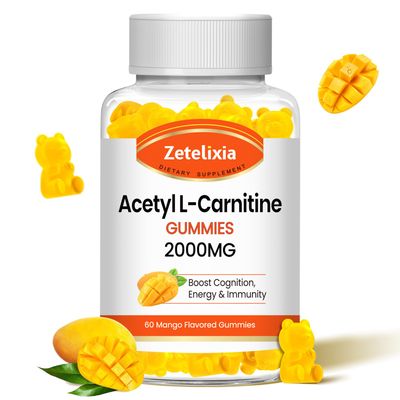 Zetelixia Acetyl L-Carnitine Gummies, L-Carnitine Supplement for Women Men, Nutrition Supplement for Boost Energy, Immunity Brain Health, Vegan, Non-GMO, Mango Flavor, 60 Count