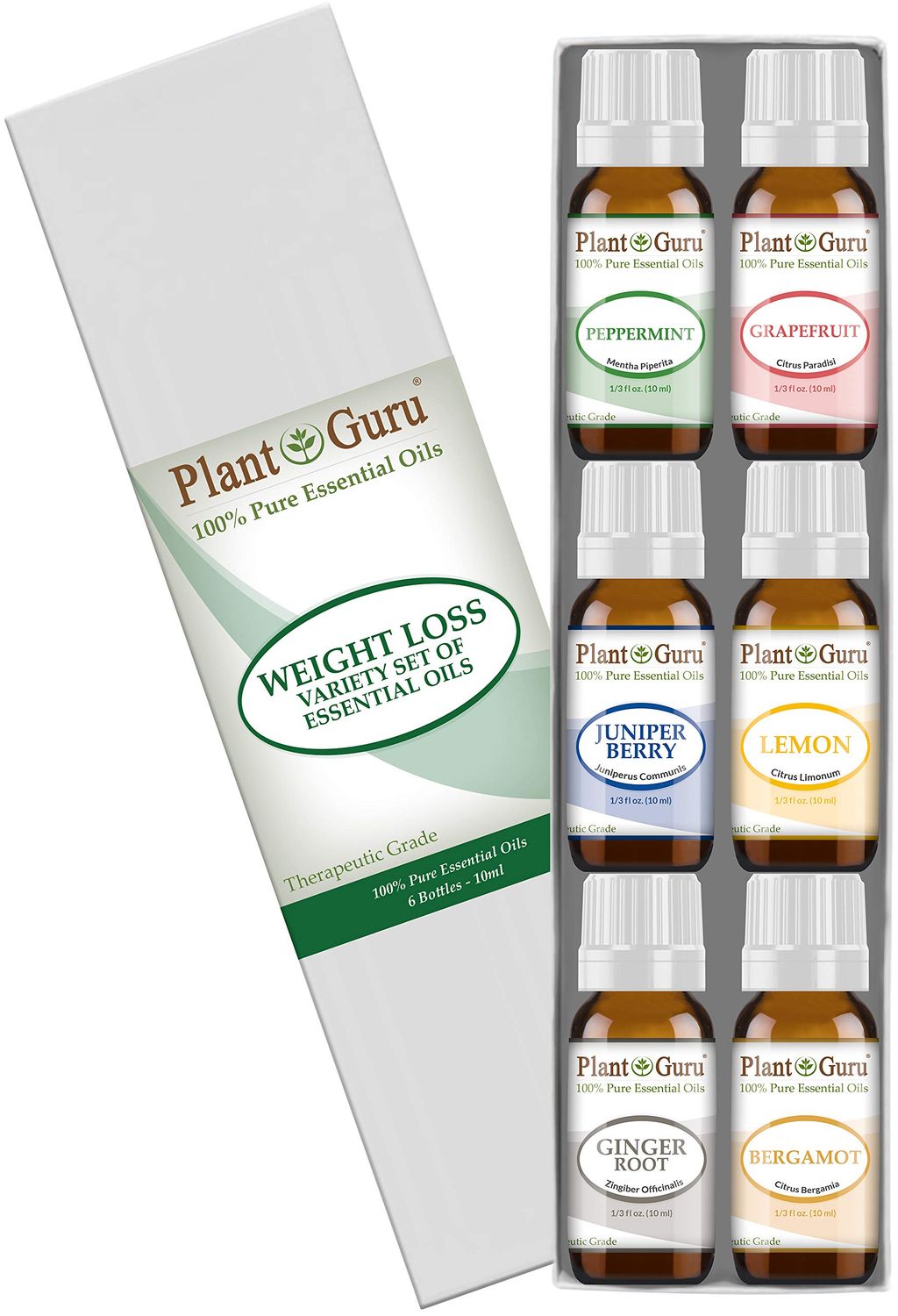 Weight Loss Set Essential Oil Variety Set Kit - 6 Pack - 100 Pure Therapeutic Grade 10 ml. Set Includes- Peppermint, Grapefruit, Juniper Berry, Lemon, Ginger, Bergamot