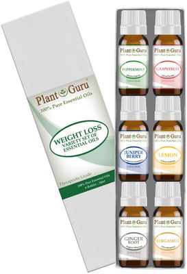 Weight Loss Set Essential Oil Variety Set Kit - 6 Pack - 100 Pure Therapeutic Grade 10 ml. Set Includes- Peppermint, Grapefruit, Juniper Berry, Lemon, Ginger, Bergamot