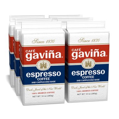 Caf Gavi a Espresso Coffee: Rich, Dark Roast Blend with Spicy Chocolate Notes - Fine Ground for Lattes, and Cappuccinos - 6 Pack of 10 oz Bricks