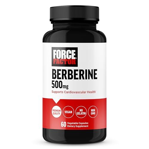FORCE FACTOR Berberine 500mg Supplement, Cardiovascular Support Supplement, Supports Heart Health, Premium Quality, Vegan, No Gelatin, Non-GMO, 60 Vegetable Capsules