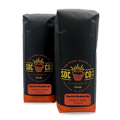 San Diego Coffee Chocolate Macadamia Nut, Medium Roast, Ground Coffee, 16-Ounce Bags Pack of 2 Caf molido tostado