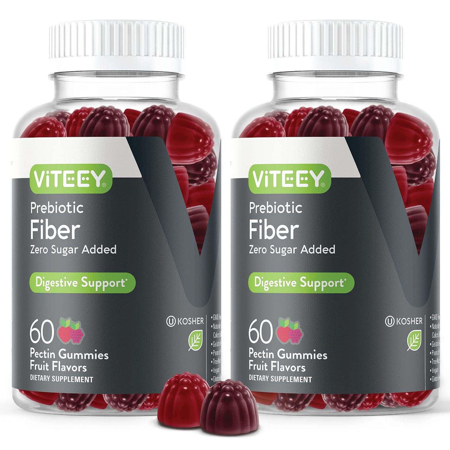 Prebiotic Fiber Gummies for Adults, 4g - Zero Sugar Added - Fiber Supplement Gummies for Digestive Health Regularity Natural Weight Support-Vegan, Gelatin Free - Chewable Fruit Flavored Gummy 2 PACK
