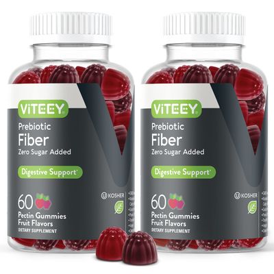 Prebiotic Fiber Gummies for Adults, 4g - Zero Sugar Added - Fiber Supplement Gummies for Digestive Health Regularity Natural Weight Support-Vegan, Gelatin Free - Chewable Fruit Flavored Gummy 2 PACK