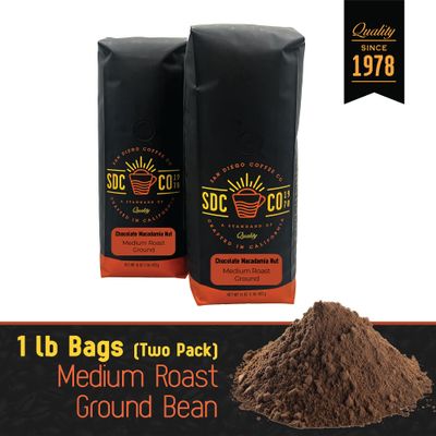 San Diego Coffee Chocolate Macadamia Nut, Medium Roast, Ground Coffee, 16-Ounce Bags Pack of 2 Caf molido tostado