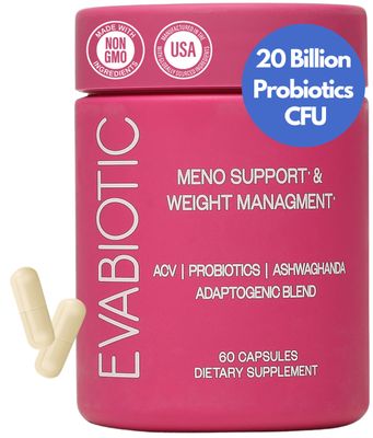 EVABIOTIC: Complete Menopause Vitamins - Ashwaghanda, Probiotics, ACV for Weight Management, Hot Flashes, Night Sweats, Bloat, Hormone Balance - Vegan 60 Caps Menopause Supplements for Women Non-GMO