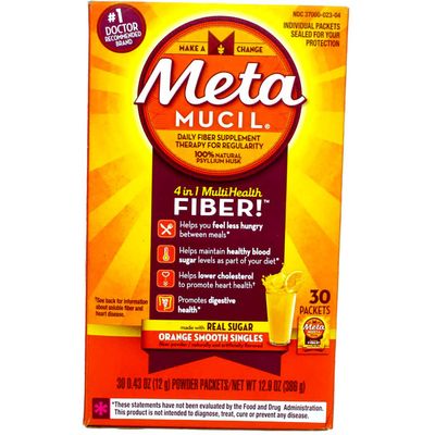 Metamucil Fiber Singles Smooth Texture Orange - 30 Packets, 12.9 Ounce Pack of 1