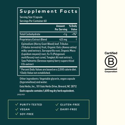 Gaia Herbs Male Libido - Herbal Supplement with Saw Palmetto, Horny Goat Weed, Maca Oats - Supports Stamina, Vitality Hormone Balance for Men - 60 Vegan Liquid Phyto-Capsules 20-Day Supply