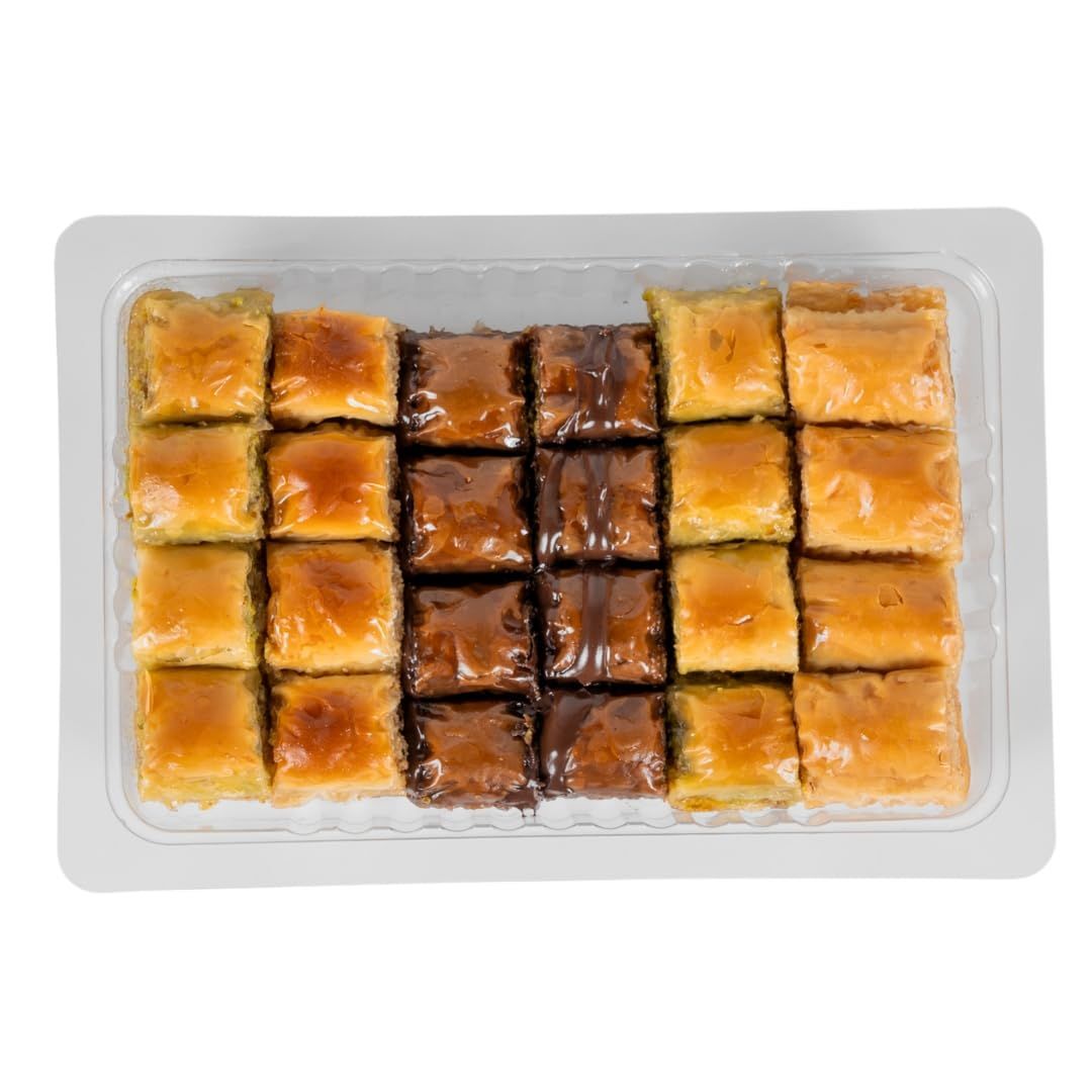 Loccumia Baklava Pastry Gift Box Halal Snacks with Chocolate, Pistachios, Walnuts, Hazelnuts, Shatila Arabic Greek Turkish Baklava, Christmas Gift 1.1 lb, 500 gr