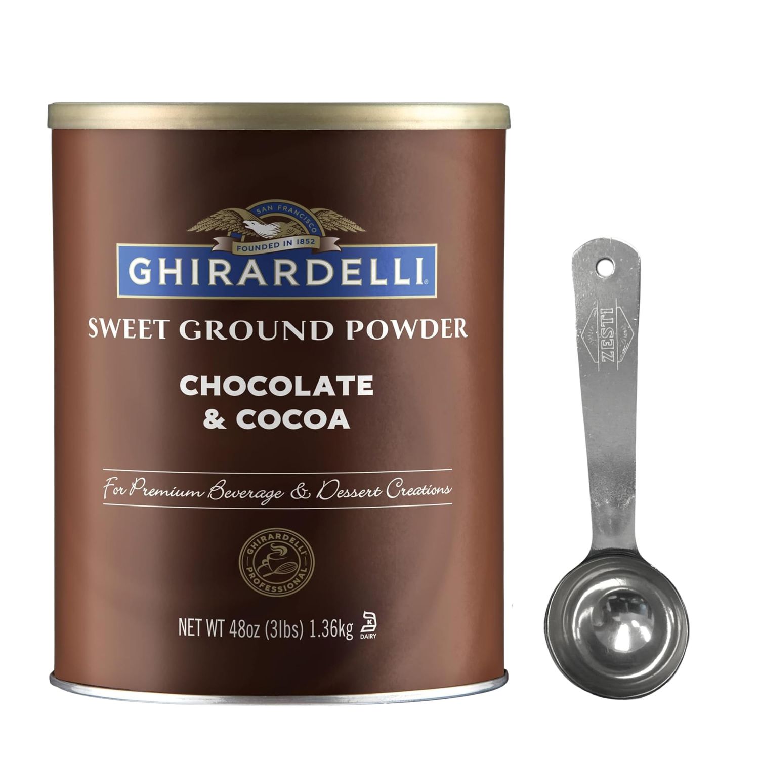 Sweet Ground Chocolate Cocoa Gourmet Powder 3 lb with ZESTI Barista Spoon - Perfect for HotCold Drinks, Baking, and Mocha Recipes