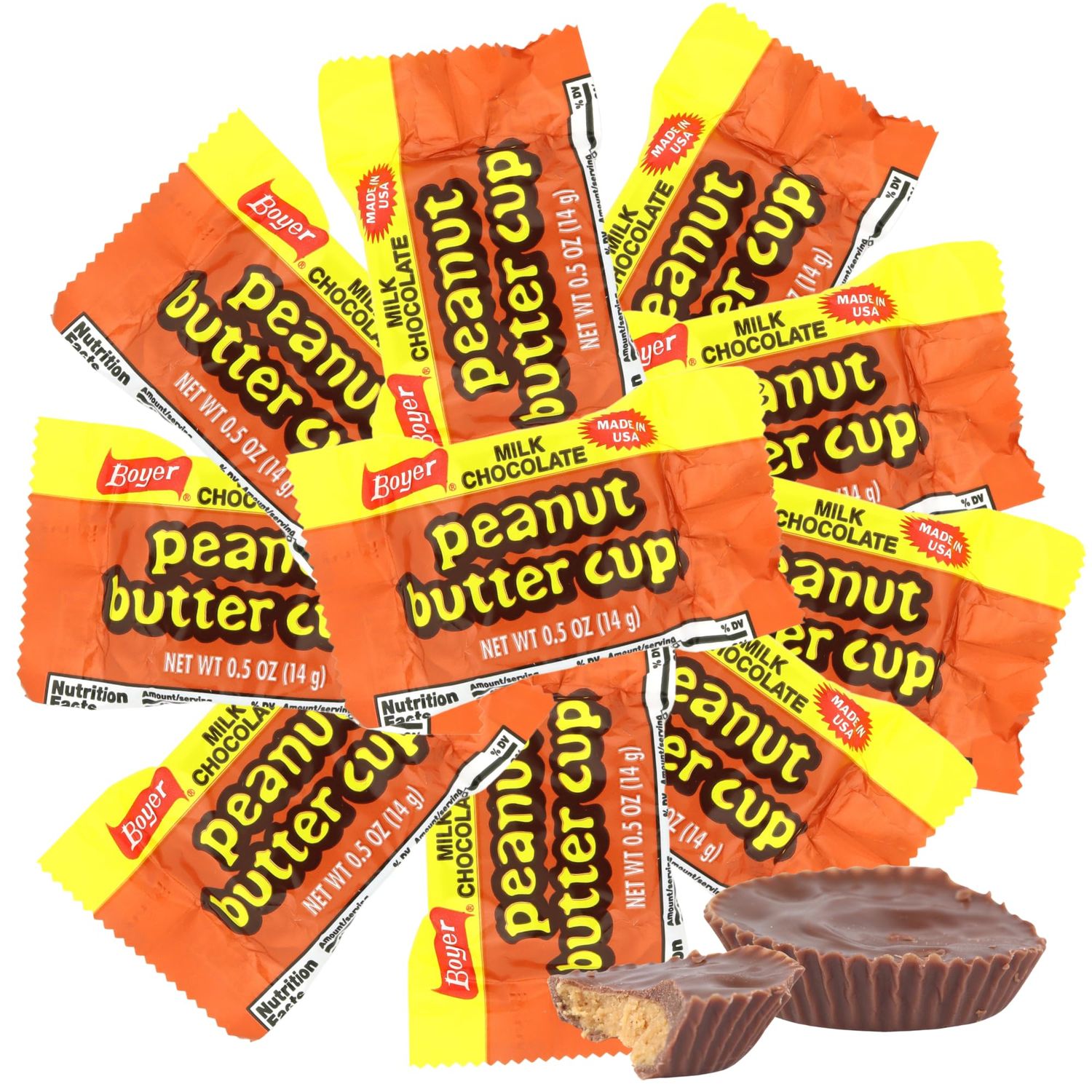 Sweetzo - Boyer Peanut Butter Cups, Milk Chocolate Candies with Creamy Center, Individually Wrapped Pieces, Each Cup is 0.5 Ounces Pack of 10