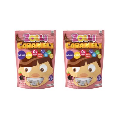 ASSORTIT X Zollipops Collab Sugar Free Caramel Chewy Candy 2 Pack Zolli Caramelz Chocolate Strawberry Mashups 5.0 Oz Bags Anti Cavity Great For Kids, Diabetic Keto Friendly 0 Grams Net Carbs