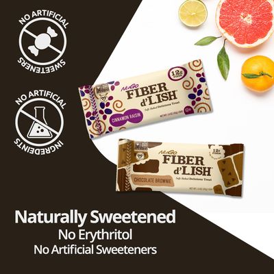 NuGO Fiber d'Lish Cinnamon Raisin, 12g High Fiber, Vegan, 150 Calories, 1.6 Ounce , 16 Count(Pack of 1)