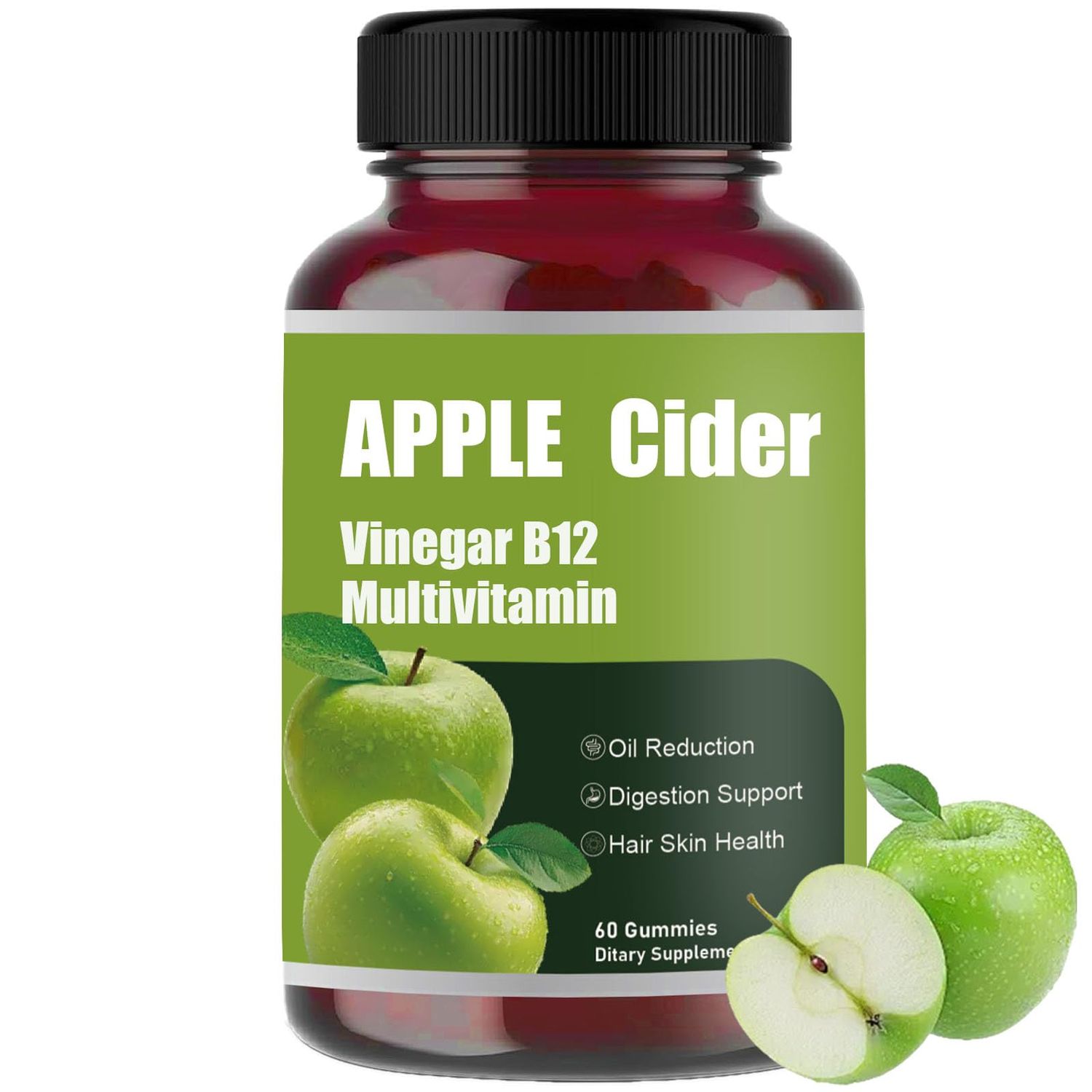 Apple Cider Gummy-Apple Cider Vinegar B12 Multivitamin, Natural Apple Cider Vinegar Gummies - Vinagre de Sidra de Manzana Gomitas - Vegan Gluten-Free - 60 Gummies 1