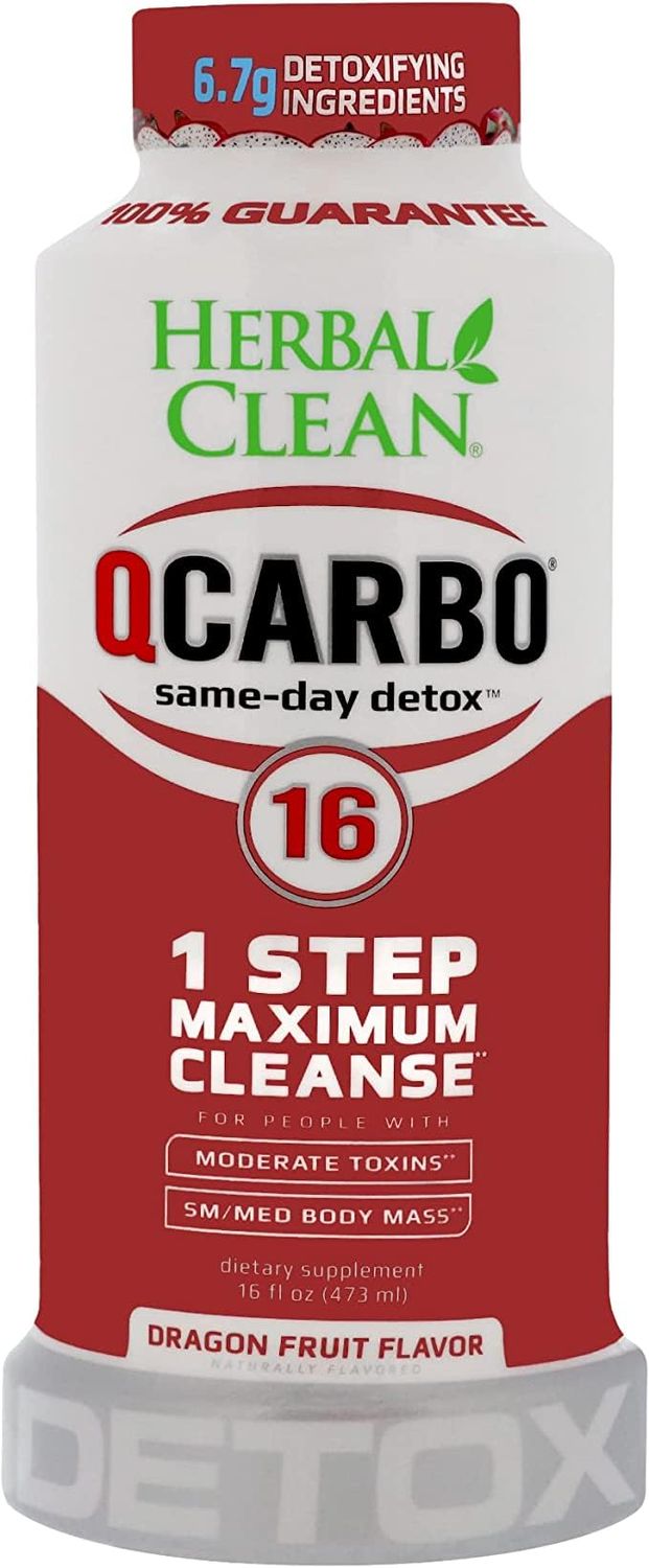 Herbal Clean - QCarbo, Same-Day Premium Detox Drink, Dragon Fruit Flavor 16 Fl Oz