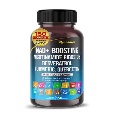 NAD Boosting Trans-Resveratrol Turmeric Quercetin Rosemary Bilberry Sage Green Tea Oregano Nettle Milk Thistle Black Pepper -150 Capsules- Made in USA