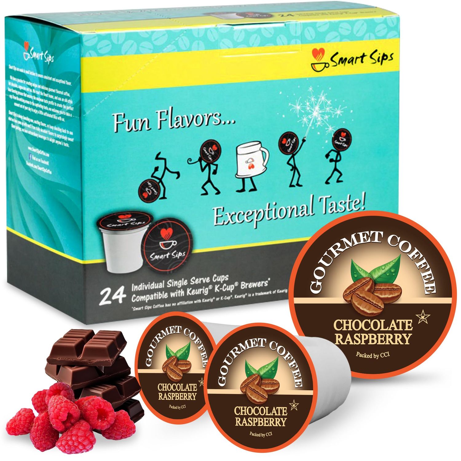 Smart Sips, Chocolate Raspberry Coffee, 24 Count, Single Serve Beverage Cups for Keurig K-Cup Brewers