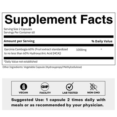 FOLIUS LABS Pure Garcinia Cambogia Extract Supplement 500mg - 100 Natural HCA Extract Concentrated to 60 - Supports Healthy Digestion and Metabolism - 120 Capsules