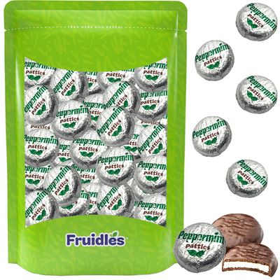 Fruidles Holiday Rich Peppermint Patties Party Bag Fillers, Individually Wrapped Silver Foils, Kosher Certified Dairy 2 Pounds