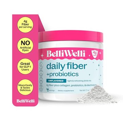 Belli Welli Unflavored Daily Fiber Supplement Powder with Collagen, Probiotics Electrolytes Supports Digestive Health, Gut Balance Debloating, Sugar Free 30 Servings