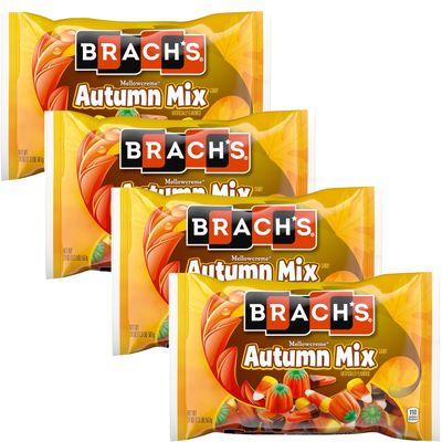 Thanksgiving Candy Corn and Pumpkin Candy, 4 Pack, Bulk Mix, Mellowcreme Autumn Mix, Orange and White Candy, Seasonal Fall Halloween and Thanksgiving Candy, Indian Corn Candy, Pumpkin Basket