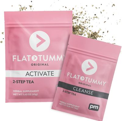 Flat Tummy Detox Tea 2 Week Program - 2-Step Detox Tea to Boost Energy Reduce Bloating - All Natural Detox Cleanse w Green Tea, Lemon Balm, Dandelion, Fennel, More - Digestion support