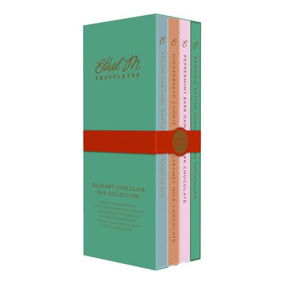 Ethel M Chocolates Holiday Luxe Library, 4-Pack of Gourmet Holiday Chocolate Bars