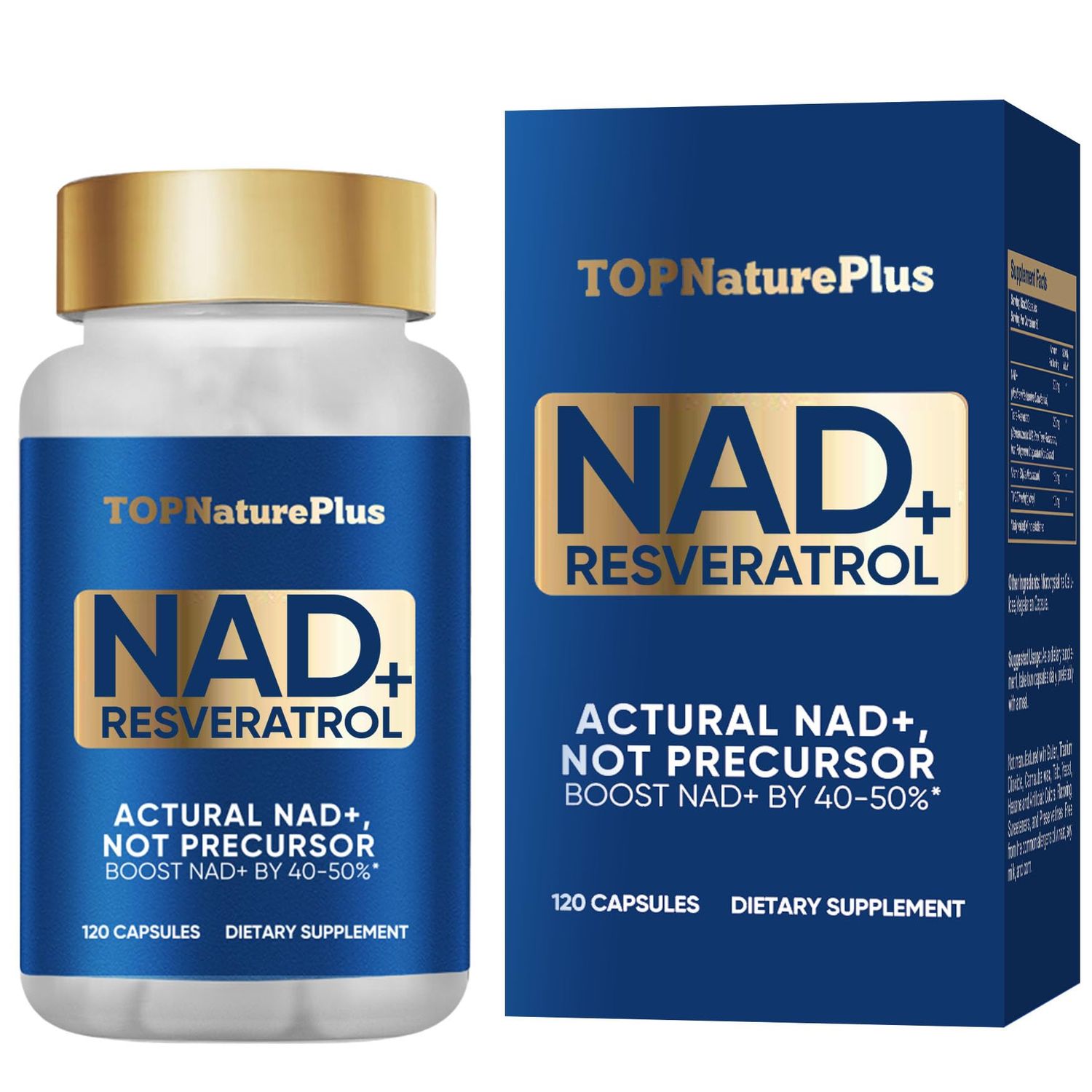 NAD Supplement 1000 mg Pure Organic, Highest NAD Resveratrol Supplement Max Absorption for Energy and DNA Repair, Aging Defense, Brain Function Support, 120 Capsules