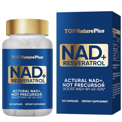 NAD Supplement 1000 mg Pure Organic, Highest NAD Resveratrol Supplement Max Absorption for Energy and DNA Repair, Aging Defense, Brain Function Support, 120 Capsules