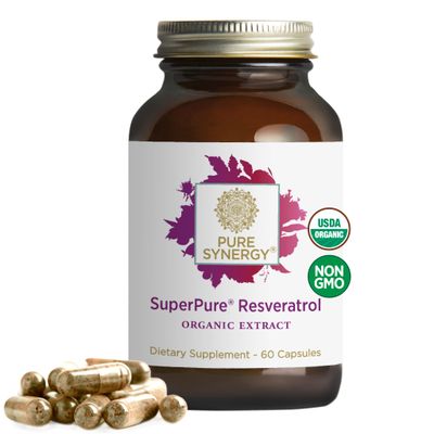 PURE SYNERGY SuperPure Resveratrol Extract Organic Resveratrol Supplement Antioxidant Trans-Resveratrol Extract with Grape Polyphenols for Healthy Aging, Heart, and Skin Health 60 Capsules