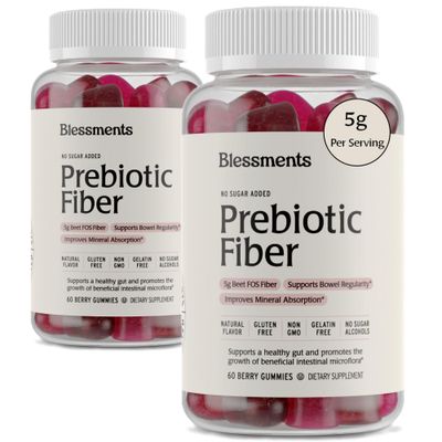 Blessments - Prebiotic Fiber Gummies for Adults Kids with No Added Sugar- 5g 60 Count-2 Pack High Fiber Supplement Gummies - Vegan - Keto Friendly - Digestive Health Supplements