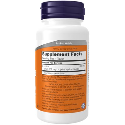 NOW Foods Supplements, L-Lysine L-Lysine Hydrochloride 500 mg, Amino Acid, 100 CountPack of 1