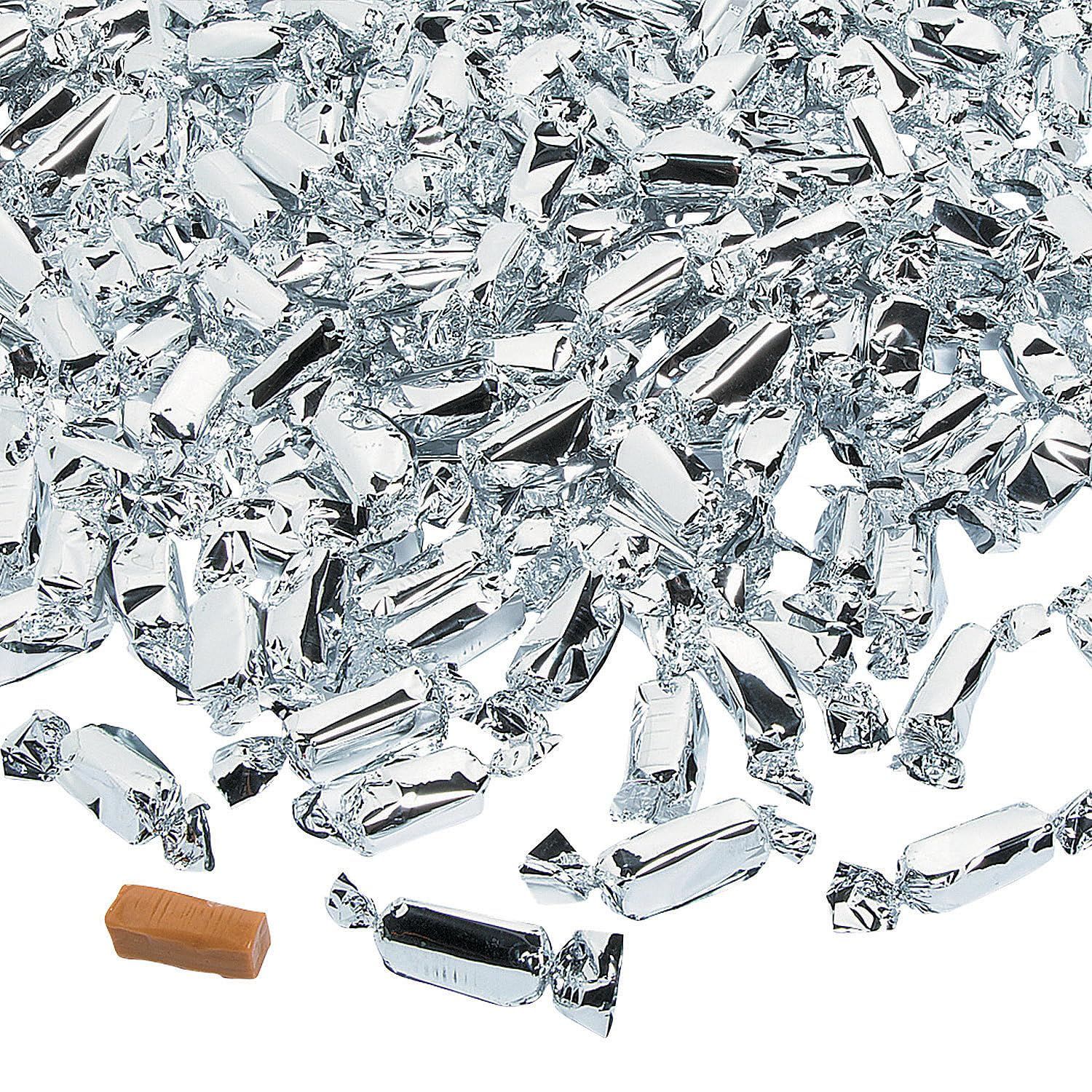Fun Express - Silver Foil Wrapped Caramels 2lbs for Wedding - Edibles - Soft Chewy Candy - Caramel Licorice Candy Corn - Wedding - 189 Pieces