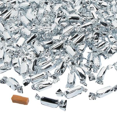 Fun Express - Silver Foil Wrapped Caramels 2lbs for Wedding - Edibles - Soft Chewy Candy - Caramel Licorice Candy Corn - Wedding - 189 Pieces